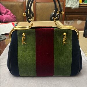 Roberta di Camerino Velvet Top-Handle Women's Handbag in Green, Red & Navy